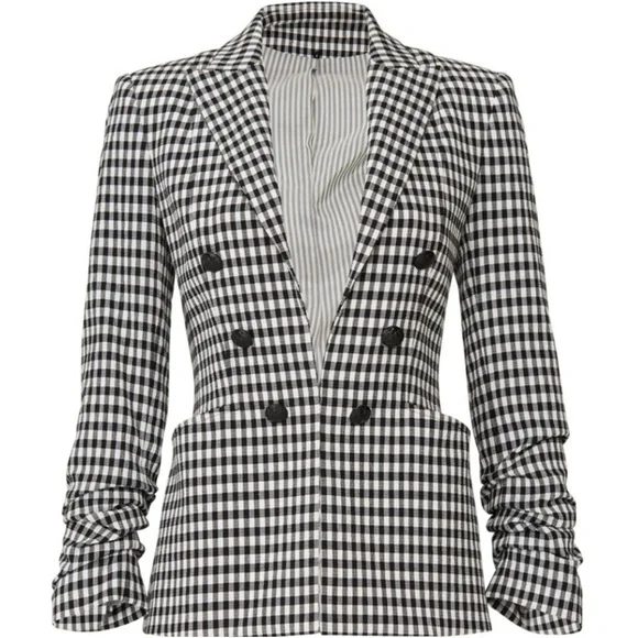 Veronica Beard Blazer Caldwell Double Breasted in Gingham Black White